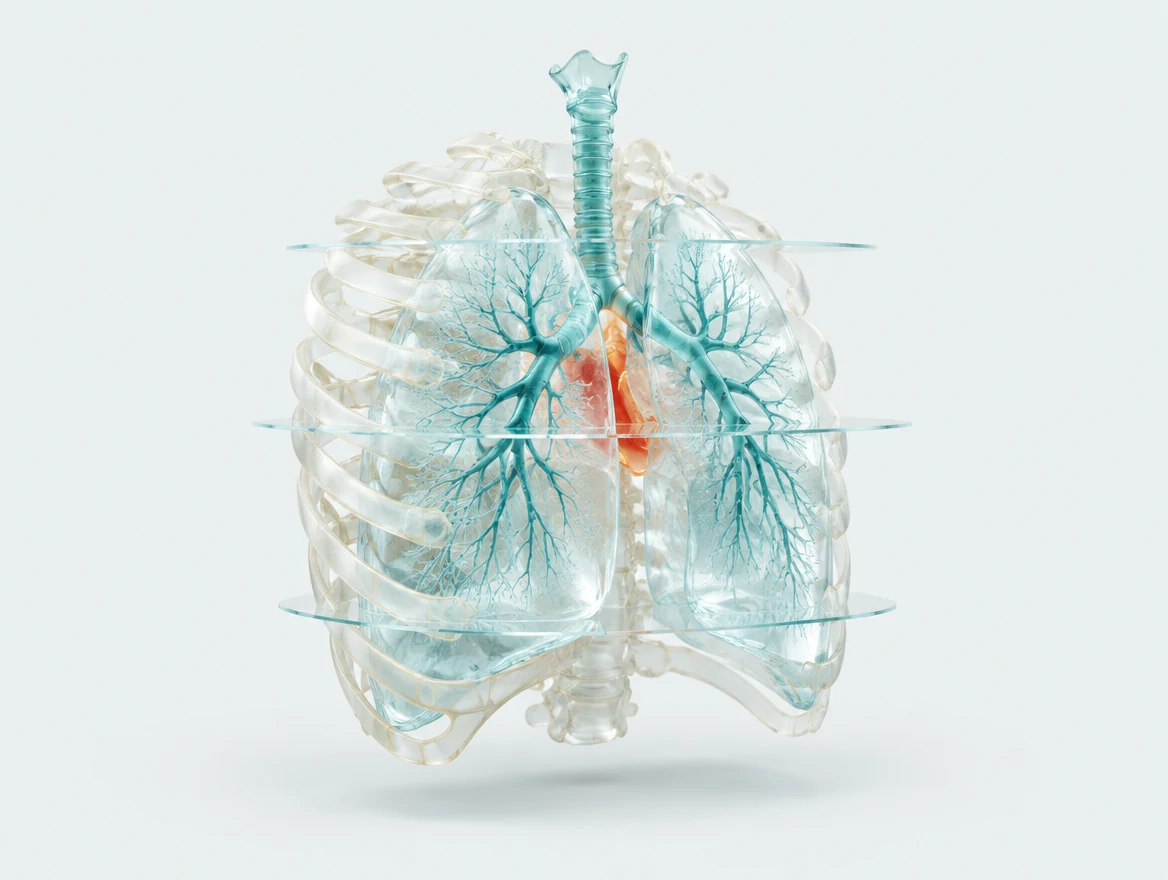 Conceptual glass thorax showing lungs and surrounding structures